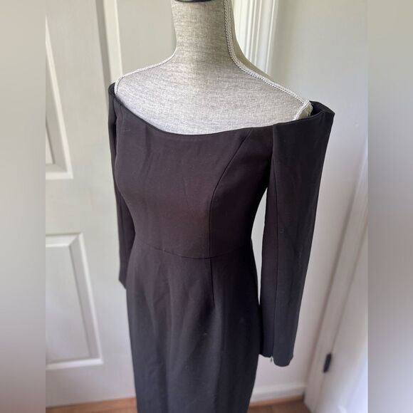 Tuckernuck NWT Black Alva Off the Shoulder Formal Long Sleeve Midi Dress Size 6 - Picture 3 of 6